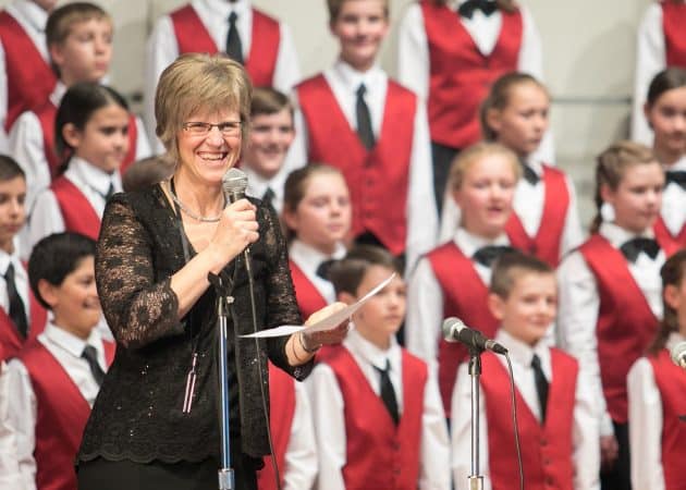 Janet beams after a program with the Shenandoah Valley Children's Choir at Eastern Mennonite University where she was named artistic director in 2014.