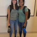 Emma Putnam, JMU and Rahel Lema outside the lab at James Madison University