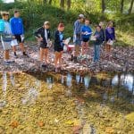 Environmental sustainability students and chemistry students on field trip to study the North Fork in Bergton, Va. Photo by Kevin Carini.