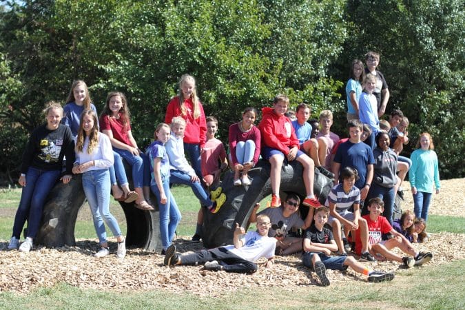 Eighth grade science students on EMES playground
