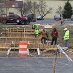 Bridge joining two buildings under construction