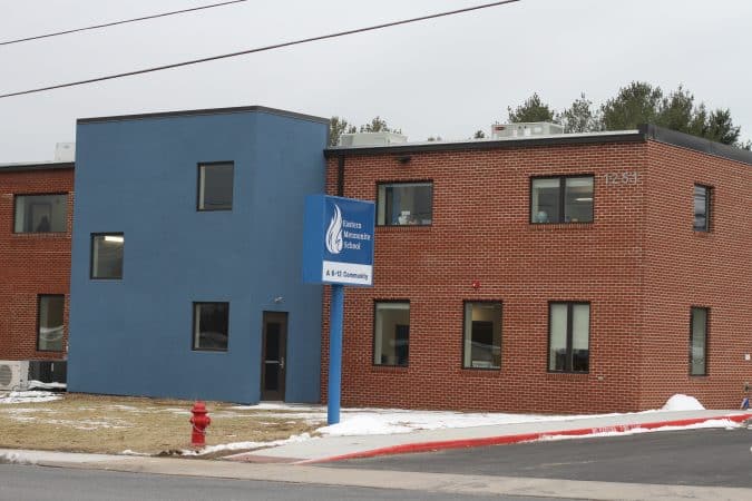 Exterior of Eastern Mennonite Elementary building, January 2020