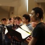Touring Choir rehearses with VOCES8, Feb. 2020