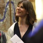 Andrea Haines of VOCES8 after a concert. The group is always friendly and warm, taking time to interact with all students and guests.