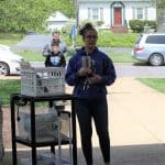 Julie Weaver '20 at the COVID-19 library exchange day