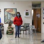 How we do meetings now...Mike Stoltzfus, director of business affairs; Chris Eberly, business office; Deb Pardini, dining hall manager.