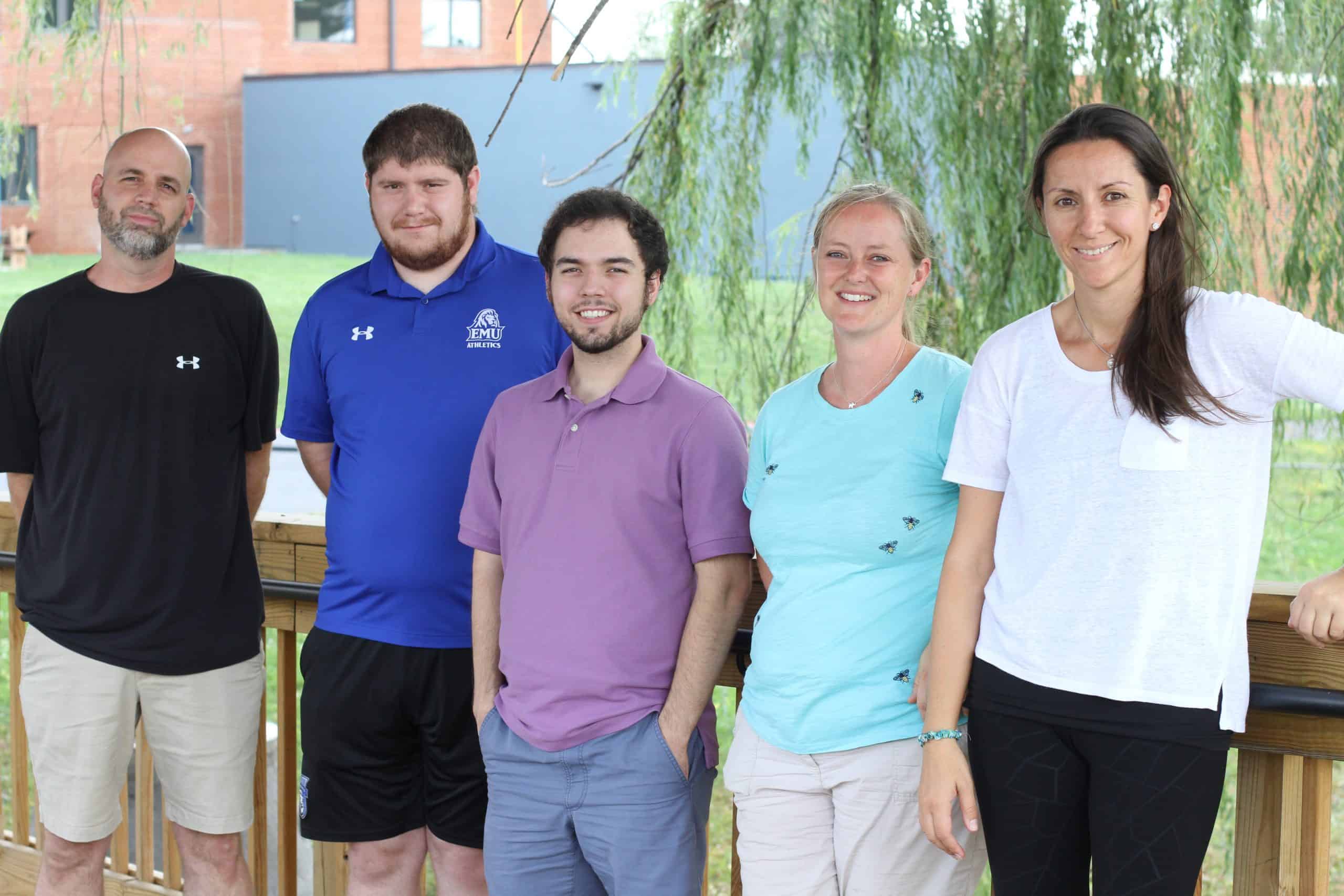 New employees for fall 2021, left to right: Benjamin Bixler (Bible and humanities), Matthew Overacker (physical education), Lucas Wenger (mathematics), Karen Suderman (English for International Students and Bible), Eliz Ozcan (International Student Officer). Not pictured: Nathan Hershberger (social studies), Oscar Erazo (fleet and grounds manager).