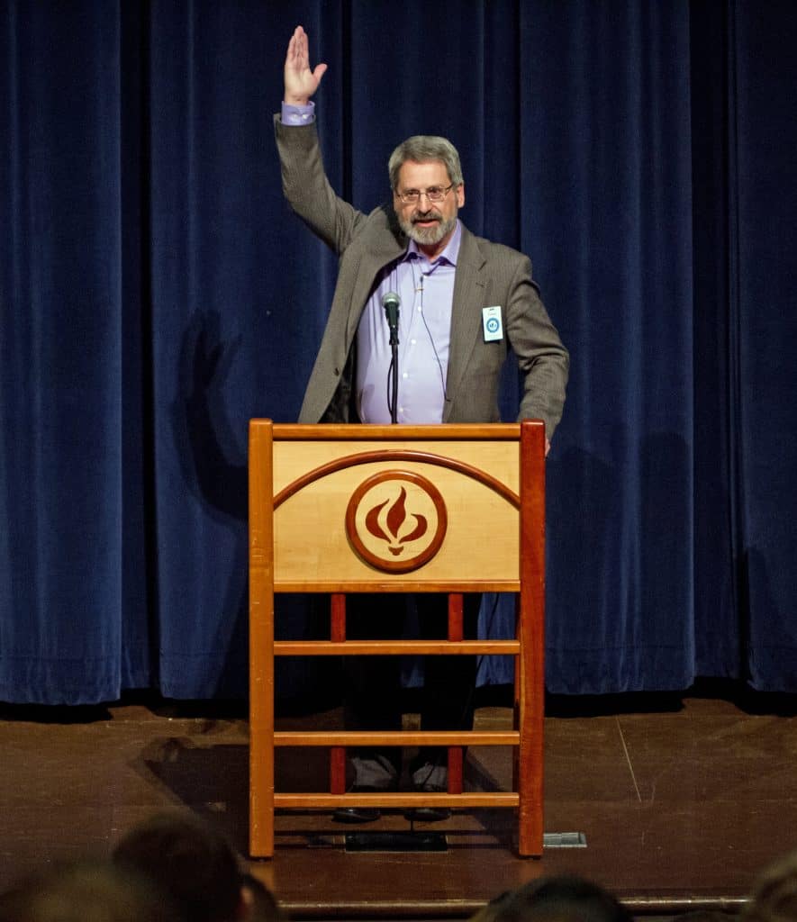 John Sharp, historian and Hesston College professor, delivered the 14th annual Kennel Charles Anabaptist lecture, Feb 8, 2016 speaking about the life of Orie O. Miller.