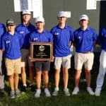 Varsity boys golf, VISAA DIII state champions, May 2022. Left to right, Coach Chris Slonaker, Andrew Lantz '24, Drew Hatter '24, Adam Hatter '22, Schuyler Harmison '22, Ryan Slonaker '24, Grant Pennybacker '22