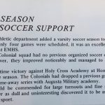 Ember yearbook write up about the first season of boys varsity soccer