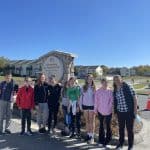 Rebecca Yutzy (right) with students after a service experience at Pleasant View, Inc.