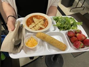 Tortilla Soup, Breadstick, Salad, Strawberries