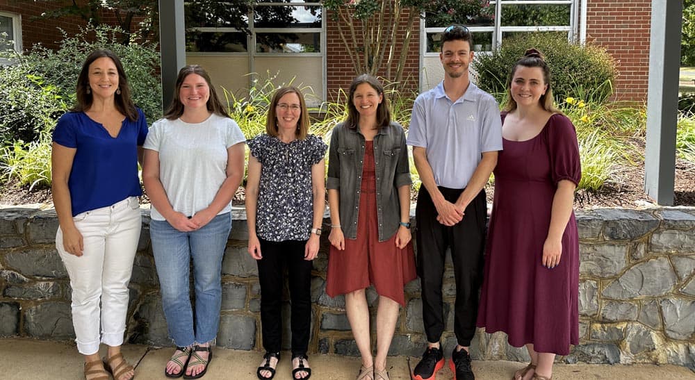 2024-25 New faculty & Staff. L-R. Rebecca Shank. Rebecca Crist Shelley. Megan Holland, Kimberly Copeland, Joaquin Sosa, Amy Brown 