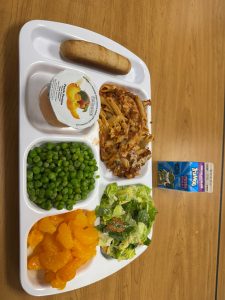 Baked Ziti with Peas, Broccoli and Peach Cup